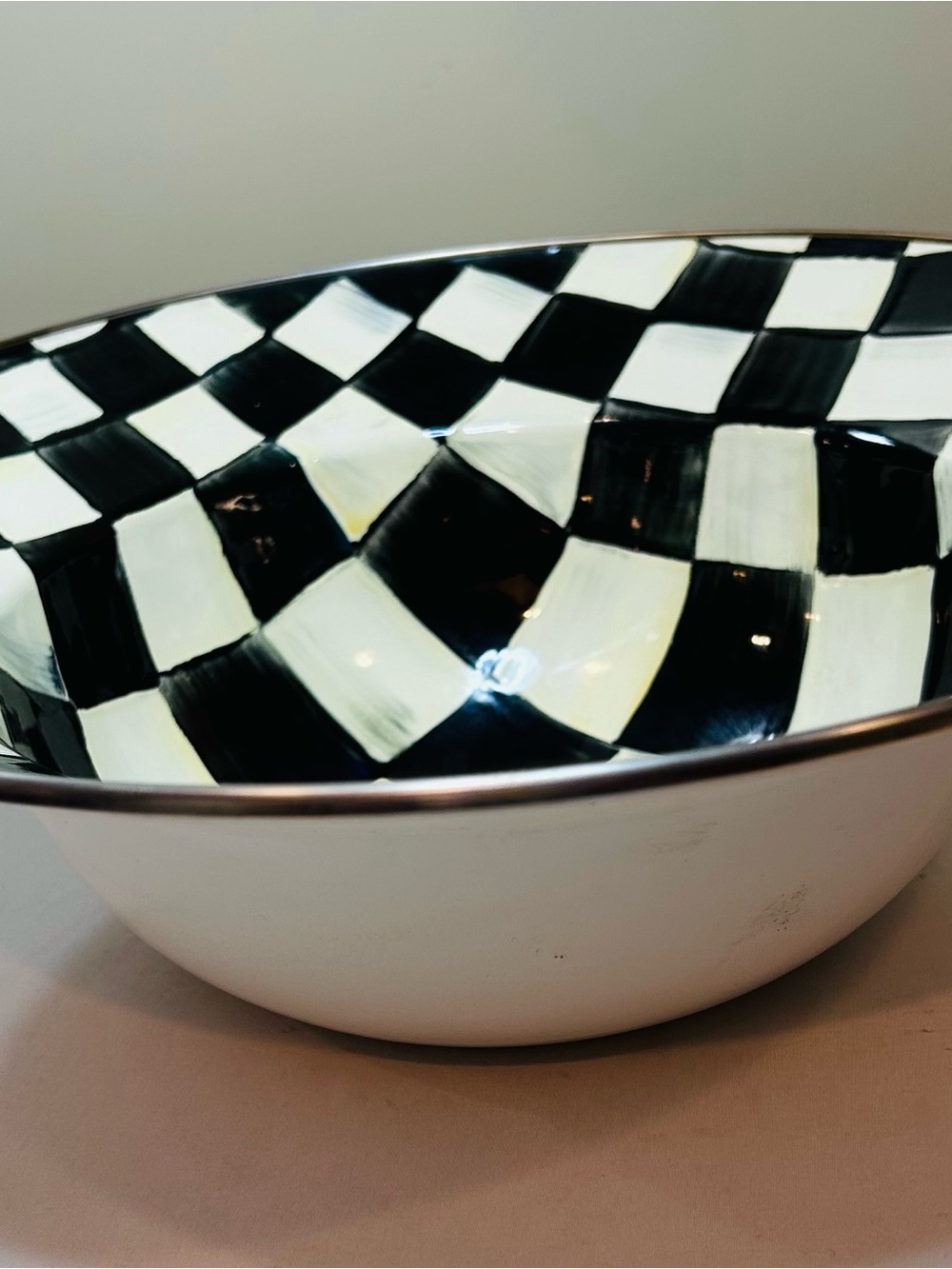 Mackenzie Childs Courtly Check Large 12” Enamel Serving Bowl - Picture 2 of 7